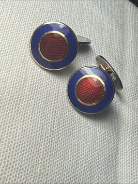 925 Italy Round Blue and Red Enamel Cufflinks